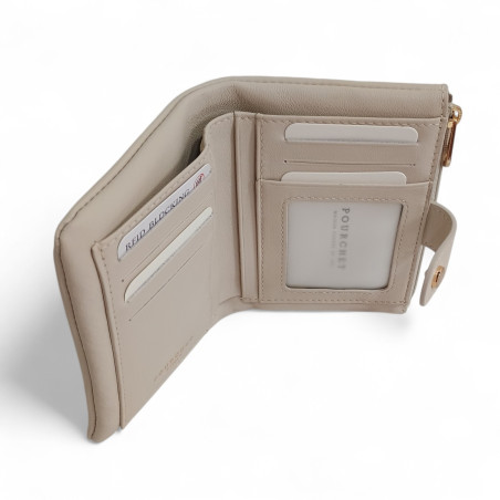 PH26005 Pourchet portefeuille dame en cuir beige photo du dessus