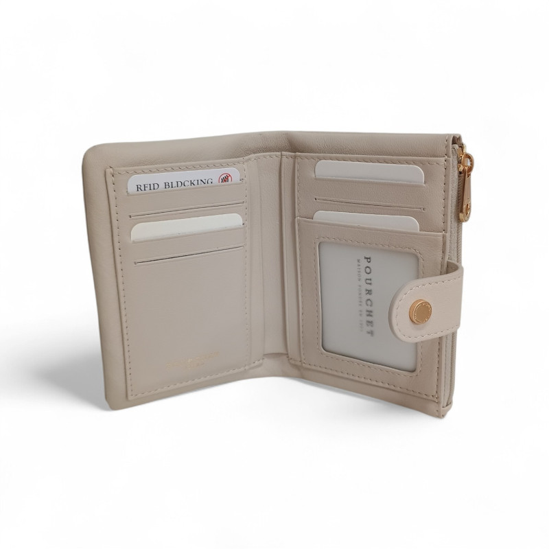 PH26005 Pourchet portefeuille dame en cuir beige photo ouvert