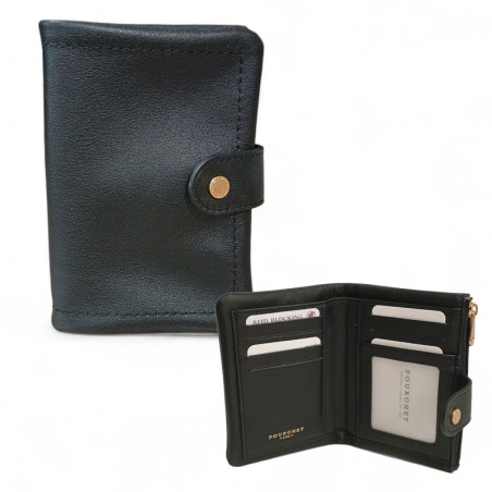 PH26005 Pourchet portefeuille dame en cuir noir photo de face + ouvert