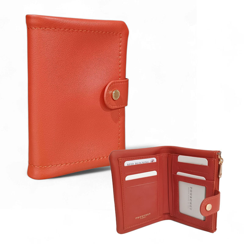 PH26005 Pourchet portefeuille dame en cuir orange photo de face + ouvert