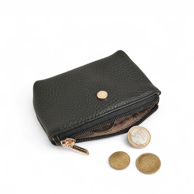 Pourchet Porte monnaie zippé noir ouvert