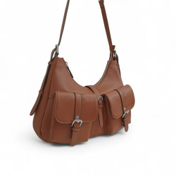 Sac épaule cuir KATANA marron face