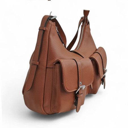 Sac épaule cuir KATANA marron coté
