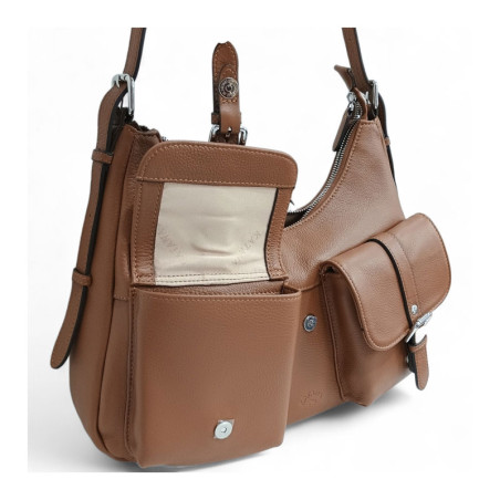 Sac épaule cuir KATANA marron poche avant