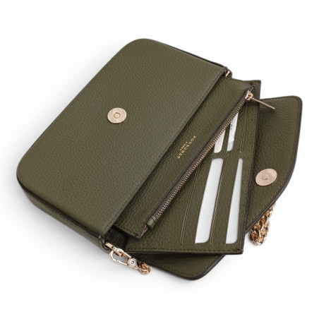 Pourchet pochette aménagée cuir grainé 78130 kaki avec pochettes