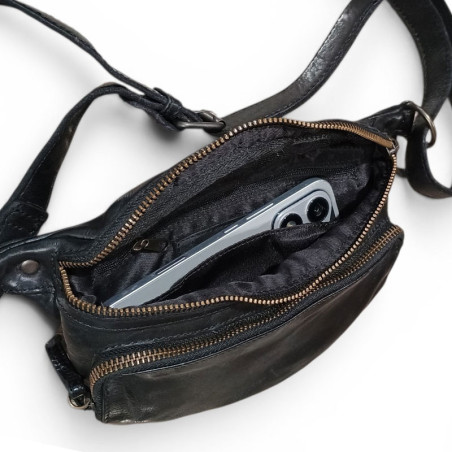Sac banane cuir CONTI 4205159 noir ouvert