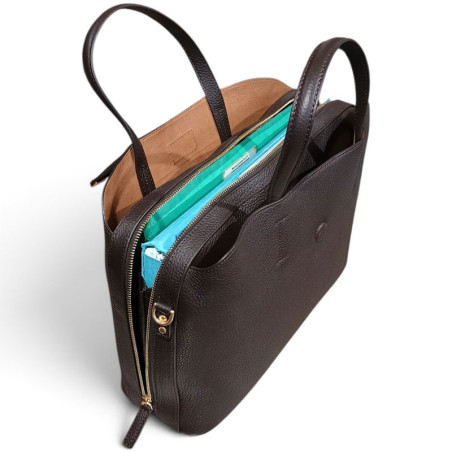 Sac porte document Pourchet Cavalcade 20015 marron chocolat ouvert