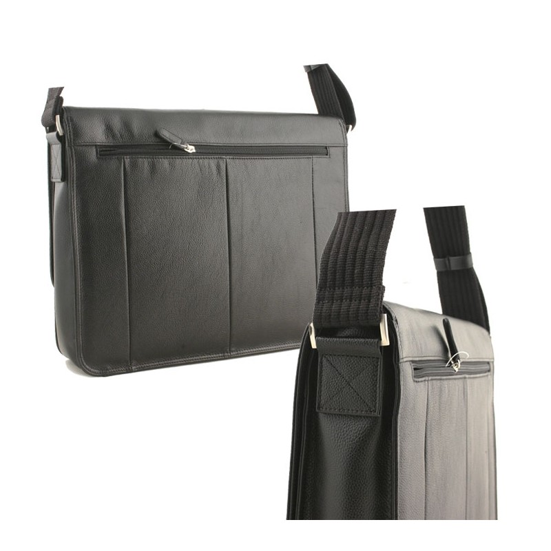 sac besace cuir grainé noir detail