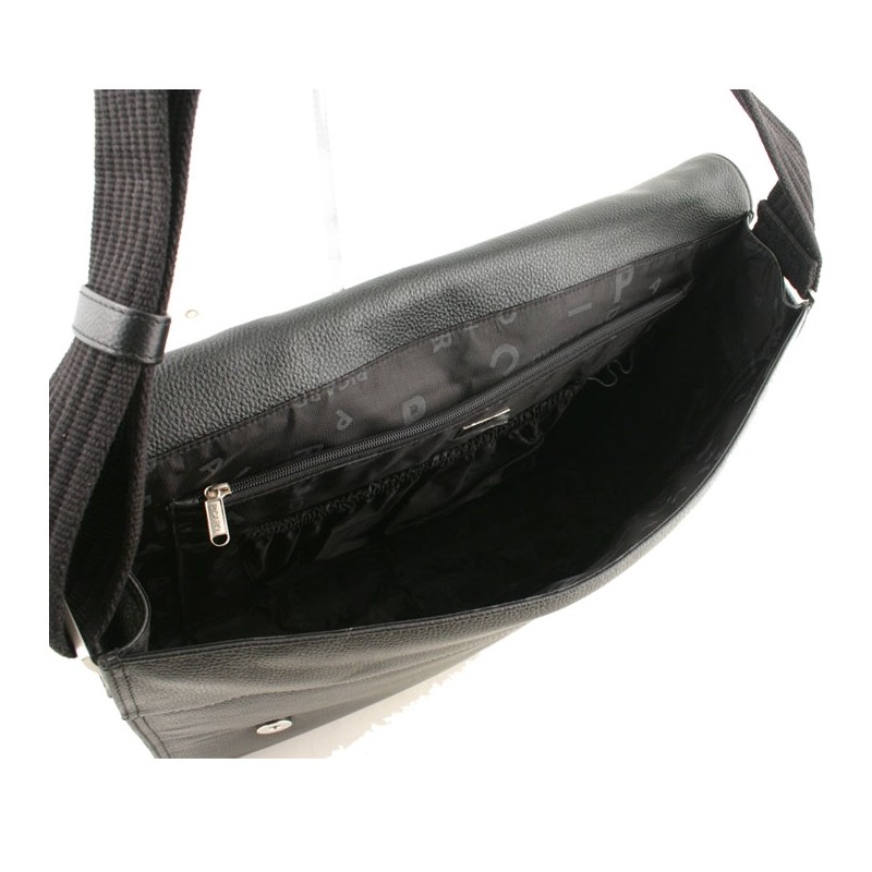 sac besace cuir grainé noir detail