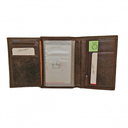 Portefeuille Gérard Henon 3 volets en cuir vieilli Portefeuille Gérard Henon 3 volets en cuir vieilli
