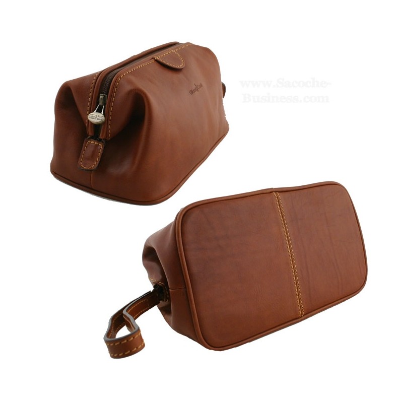 G CONTI - Trousse de Toilette cuir marron détail