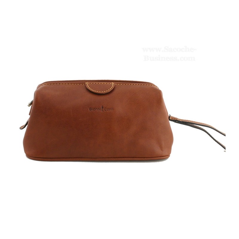G CONTI - Trousse de Toilette cuir marron face