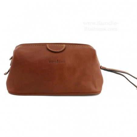 G CONTI - Trousse de Toilette cuir marron face G CONTI - Trousse de Toilette cuir marron face