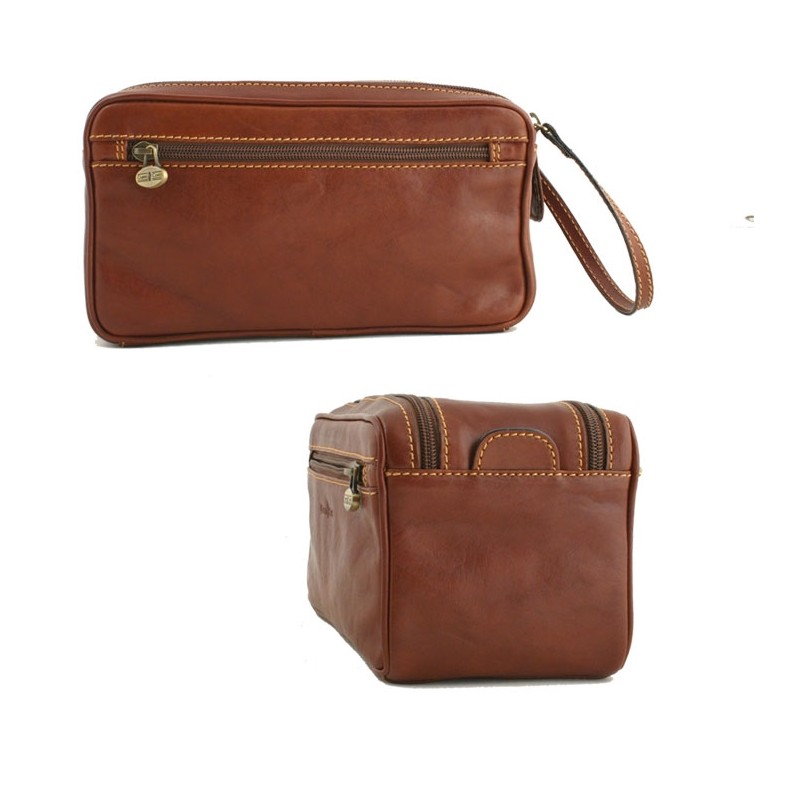 G CONTI  Trousse de Toilette cuir marron foncé cote