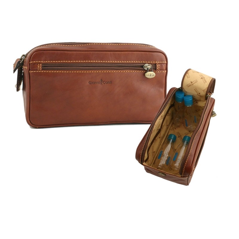 G CONTI  Trousse de Toilette cuir marron foncé cote