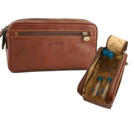 G CONTI  Trousse de Toilette cuir marron foncé cote