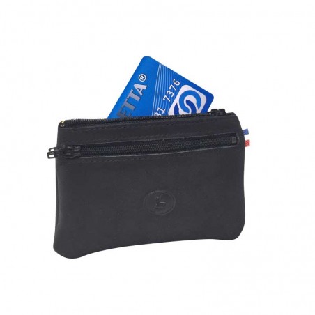 porte monnaie plat zippé taille carte de crédit poche avant zippée