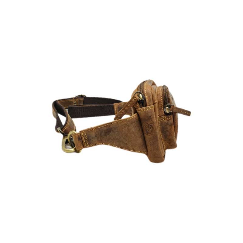 SAC BANANE CEINTURE cuir vintage veritable vue coté