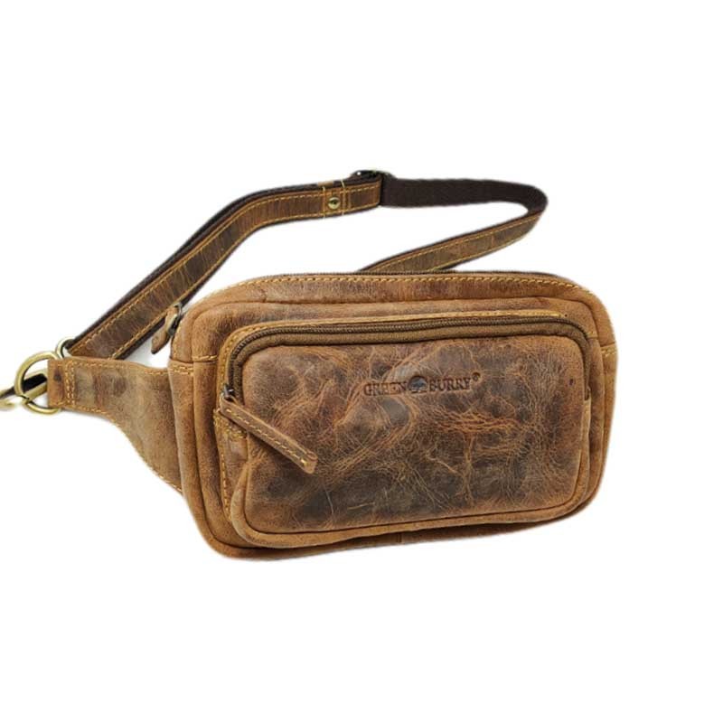 SAC BANANE CEINTURE cuir vintage veritable vue face