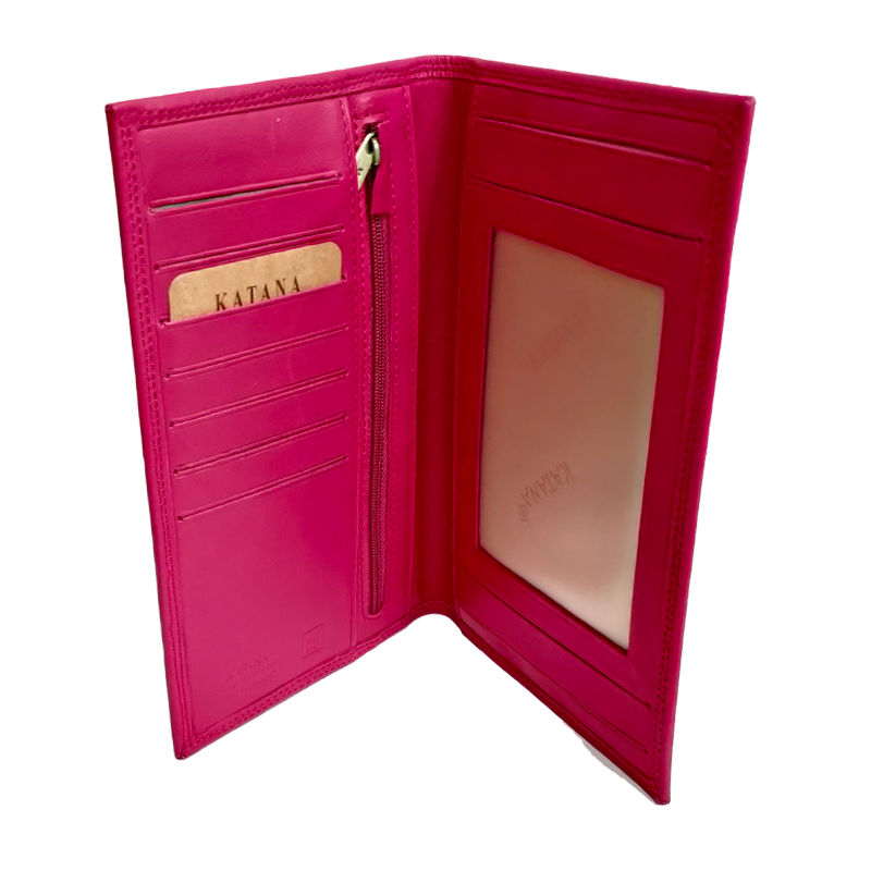 etui chequier cuir katana rose